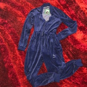 PUMA Womens Black Zip Velour T7 Pants Jumpsuit